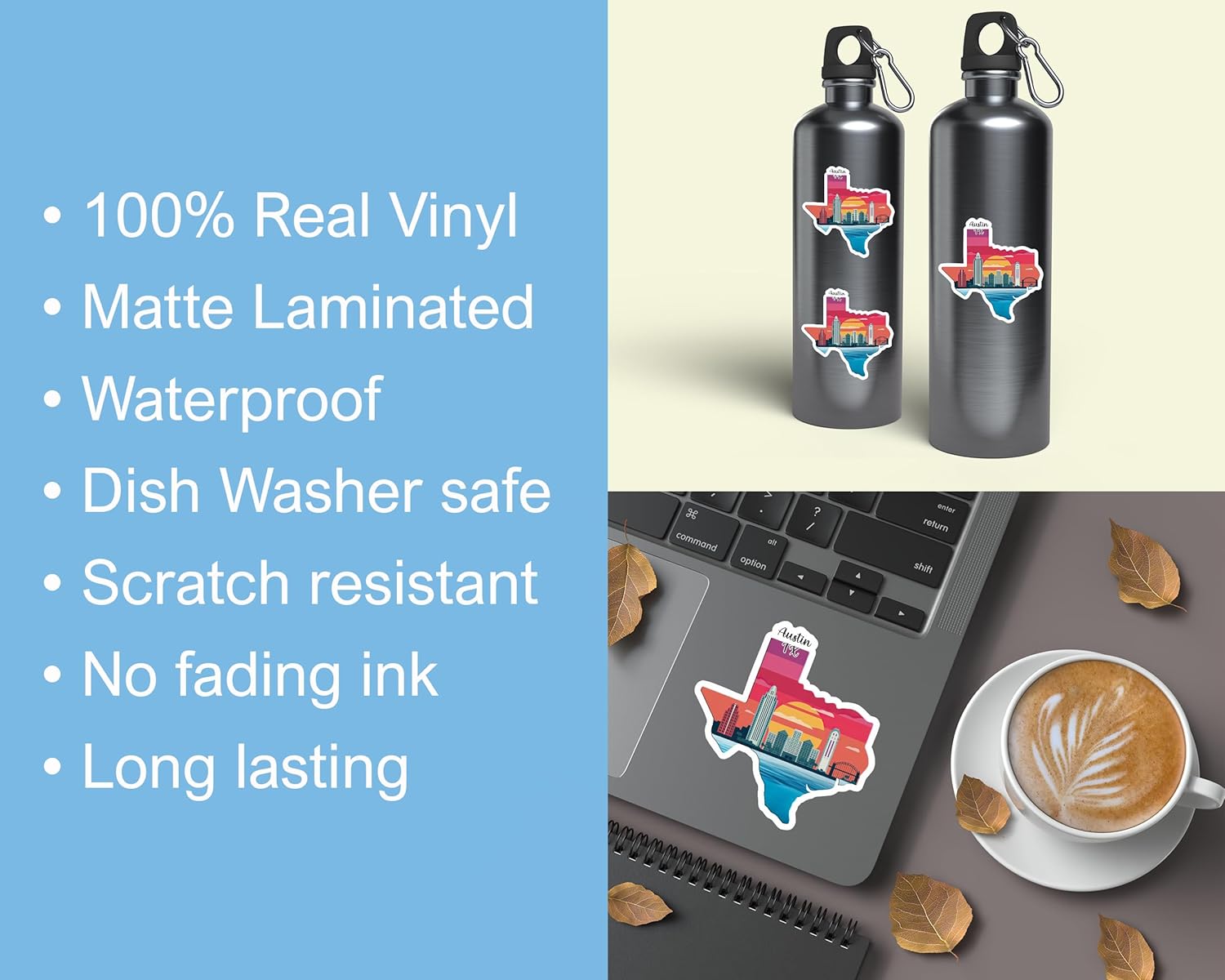 3Pcs Austin Tx Skyline Sticker - Austin Skyline - Texas - Travel - Sticker for Water Bottle - Luggage - Laptop - Computer - Mug - Image 3