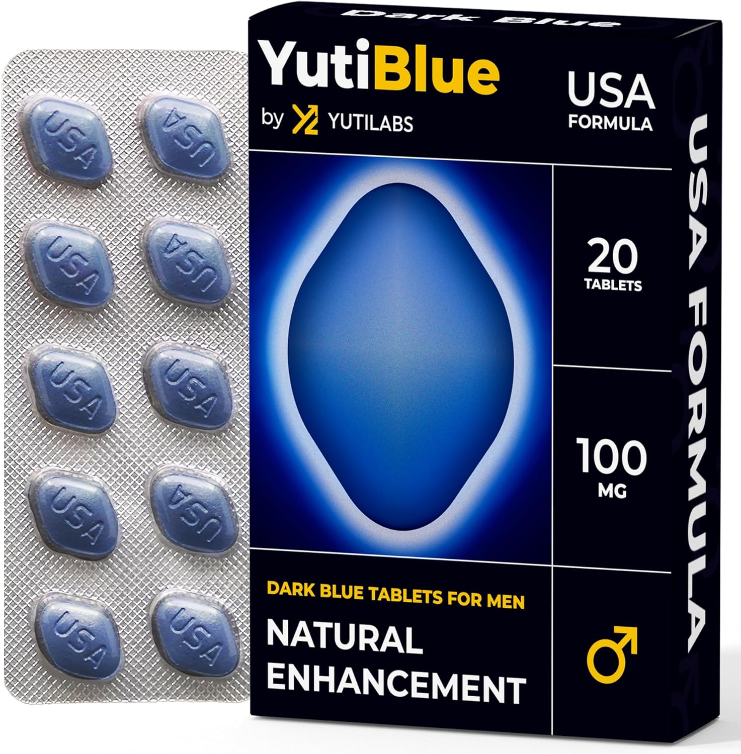 YutiLabs – 20 USA Blue Tablets for Men | Extra Strength Formula | Fast-Acting Power & Vitality Boost | High Stamina & Peak Performance | Stronger & Harder | American Ginseng Supplement | Made in UK