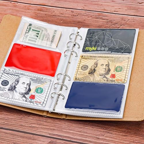 Miniatura 6 de Soporte para tarjetas de crédito de bolsillo para tarjetas de visita de 3.35 x 2.16 pulgadas, tamaño A6, 6 anillas, 25 hojas de doble capa