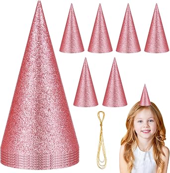 Kisangel 12pcs Glitter Cone Party Hats Birthday Cone Princess Birthday Party Hats Party Decorations