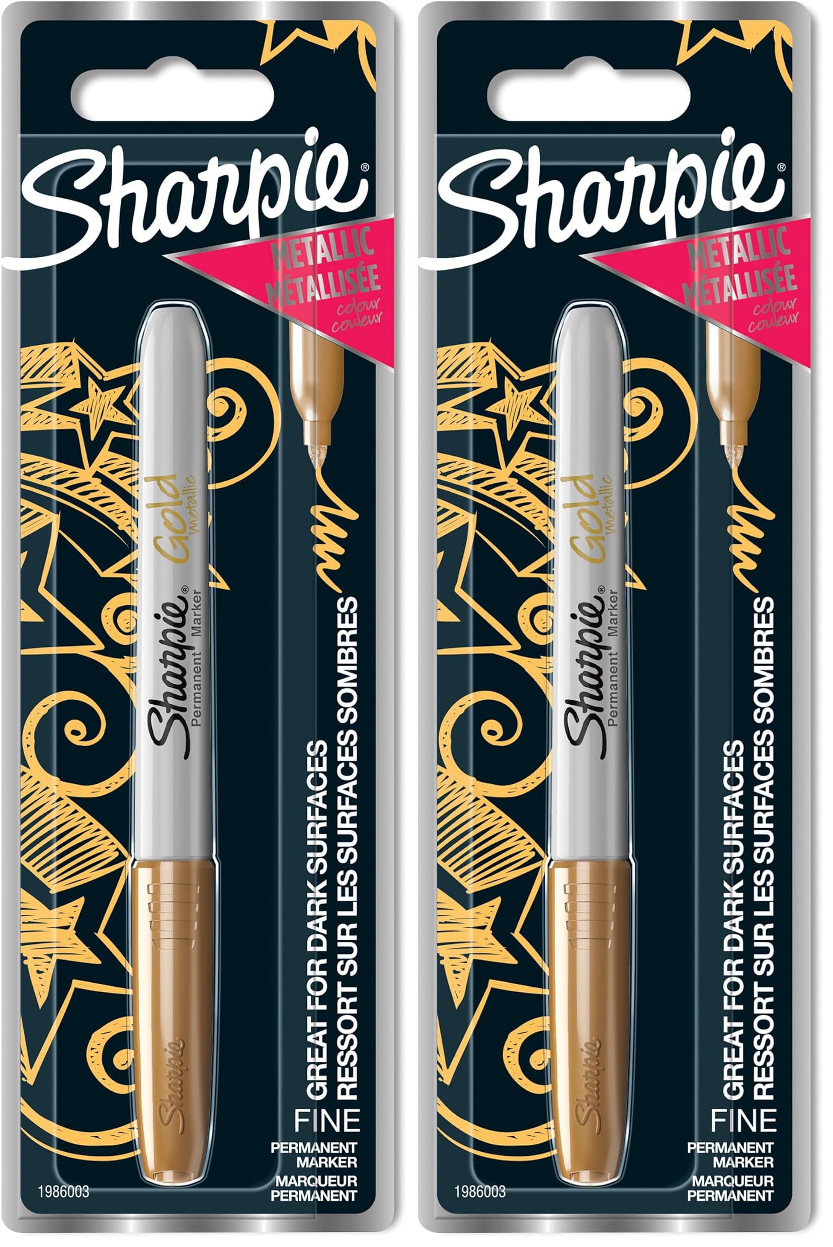 SHARPIE rotuladores metálicos permanentes | punta fina | tinta dorada | paquete de 2 marcador metálico