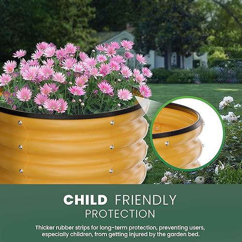 Miniatura 7 de Kit de cama de jardín elevada galvanizada redonda, 2 cajas de jardín galvanizadas en oro de otoño de 2 x 2 x 1 pie, para exteriores para verduras