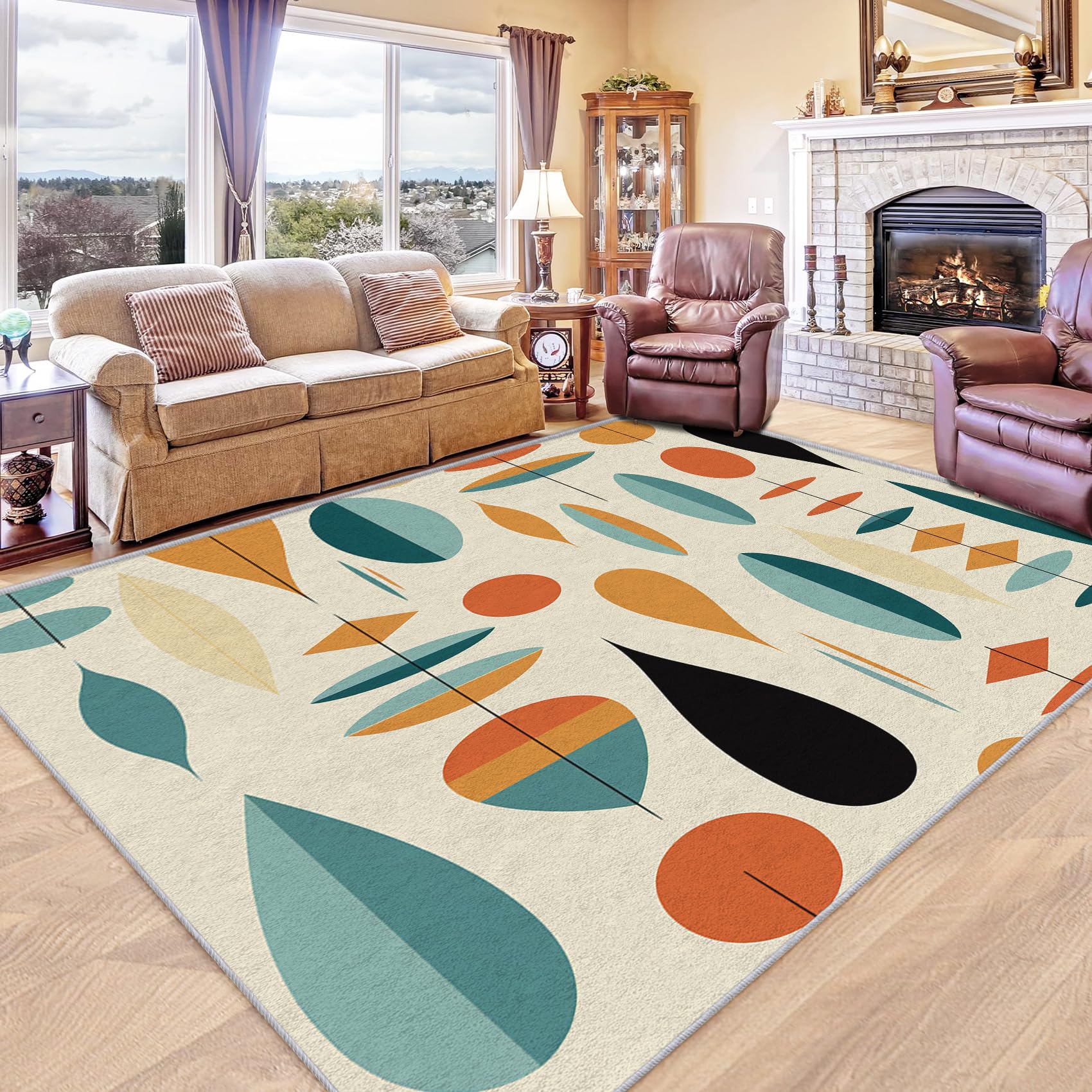 Vzdrahelia 7x9 Mid Century Modern Rug, Retro Abstract Area Rugs for Living Room Bedroom, Minimalist Geometric MCM Home Decor Carpet - Washable Indoor