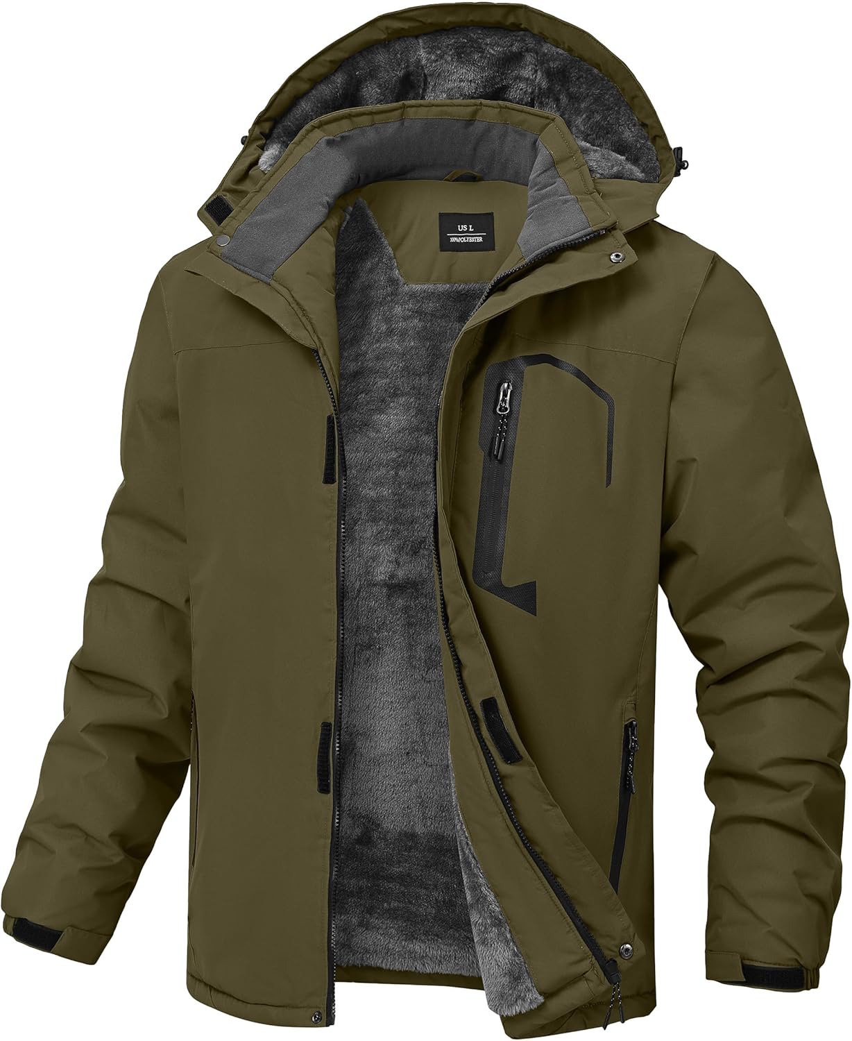 Mens Winter Jackets Waterproof Warm Fleece Ski Jacket with Hood Thermal Windproof Coat Zip Pockets