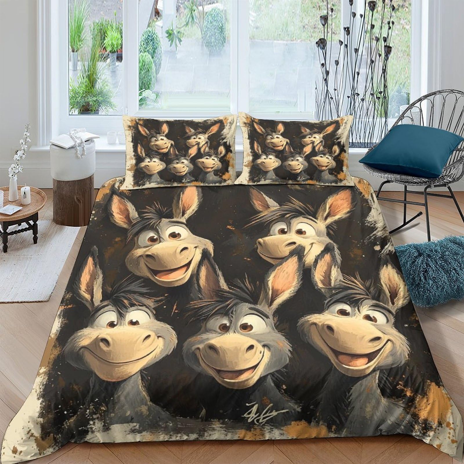 Ctjqhvkz Style-10 3D Printed Cartoon Donkey Fitted Sheet Microfiber Soft Anti-Slip Animal Pattern Bed Cover For Bedroom Guest Room Decor Single（135X200cm）