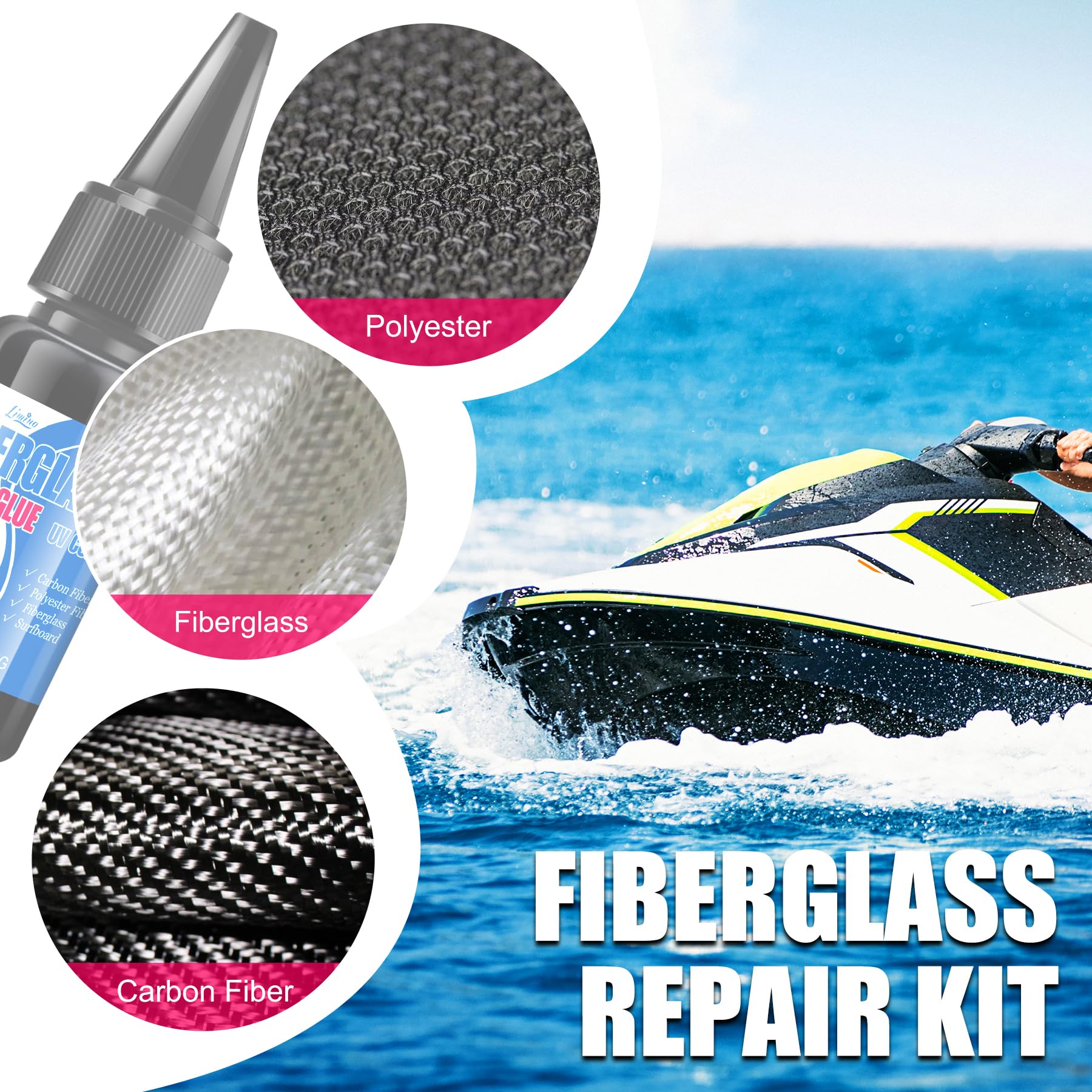 Surfboard Repair Kit - Fiberglass Repair Kit, Single Component UV Resin Repair Glue with UV Light, Gloss Varnish, Quickly Repair Scratches, Holes, and Gaps in Fiberglass, Surfboard, Carbon Fiber - 5