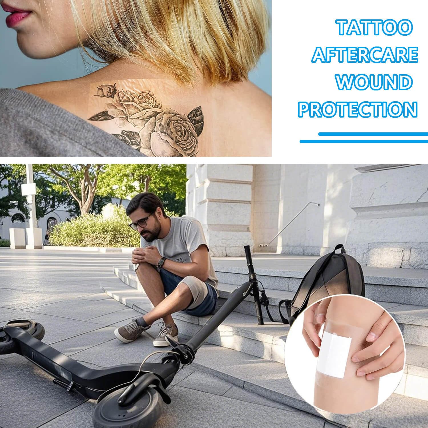 Waterproof Bandage 15cm*10m Cerotto Impermeabile(Con Forbici) Second Skin Tattoo 丨Pellicola Tatuaggi,Copri Tatuaggi Waterproo per Polsi, Spalle, Braccia, Medicazione di Ferite, Scudo Protettivo