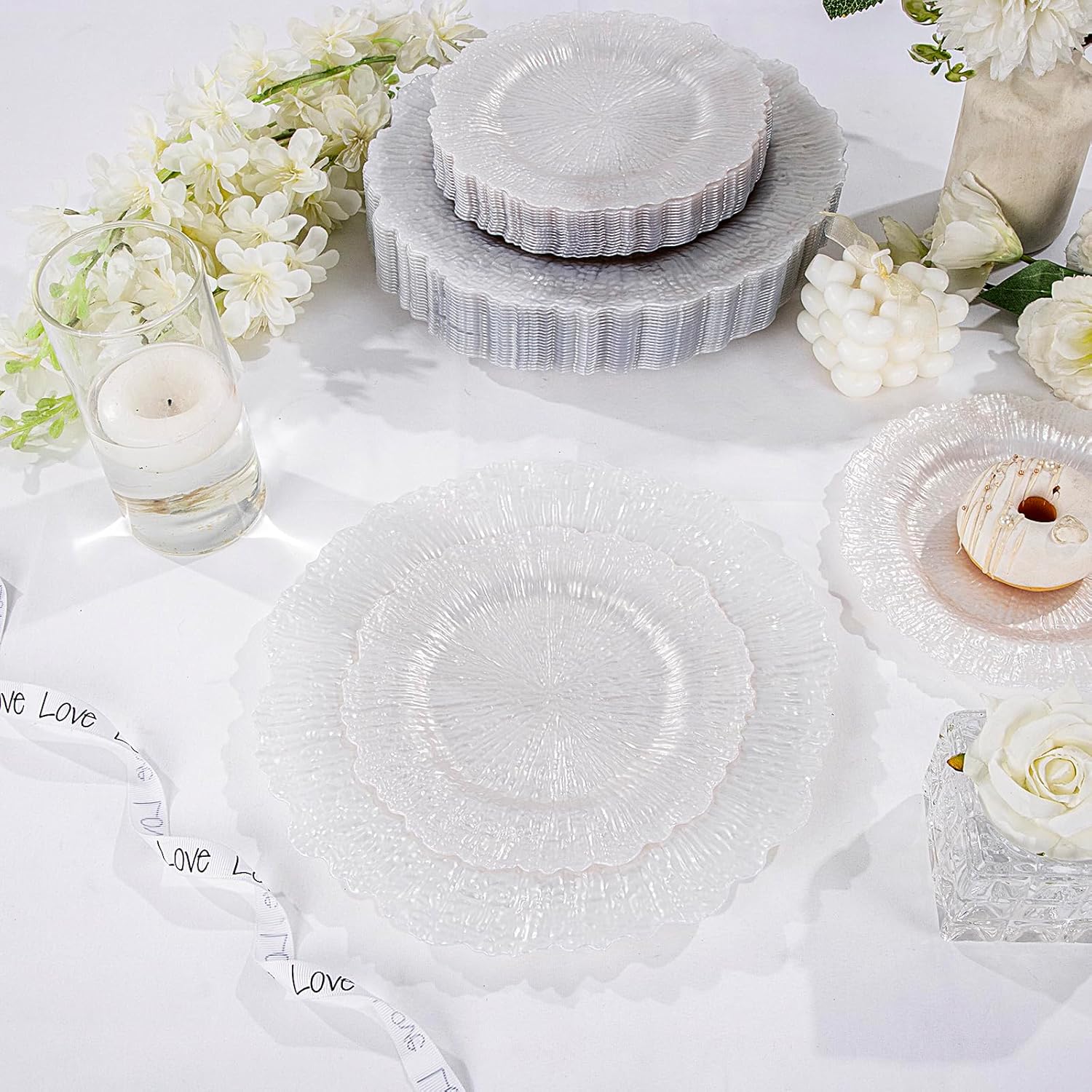 U-QE 60PCS White Plastic Plates - Pearl White Plates Disposable&Reusable - Heavy Duty Plastic Plates for Party&Wedding Including 30 Dinner Plates 10" & 30 Appetizer Plates 7" - Image 5