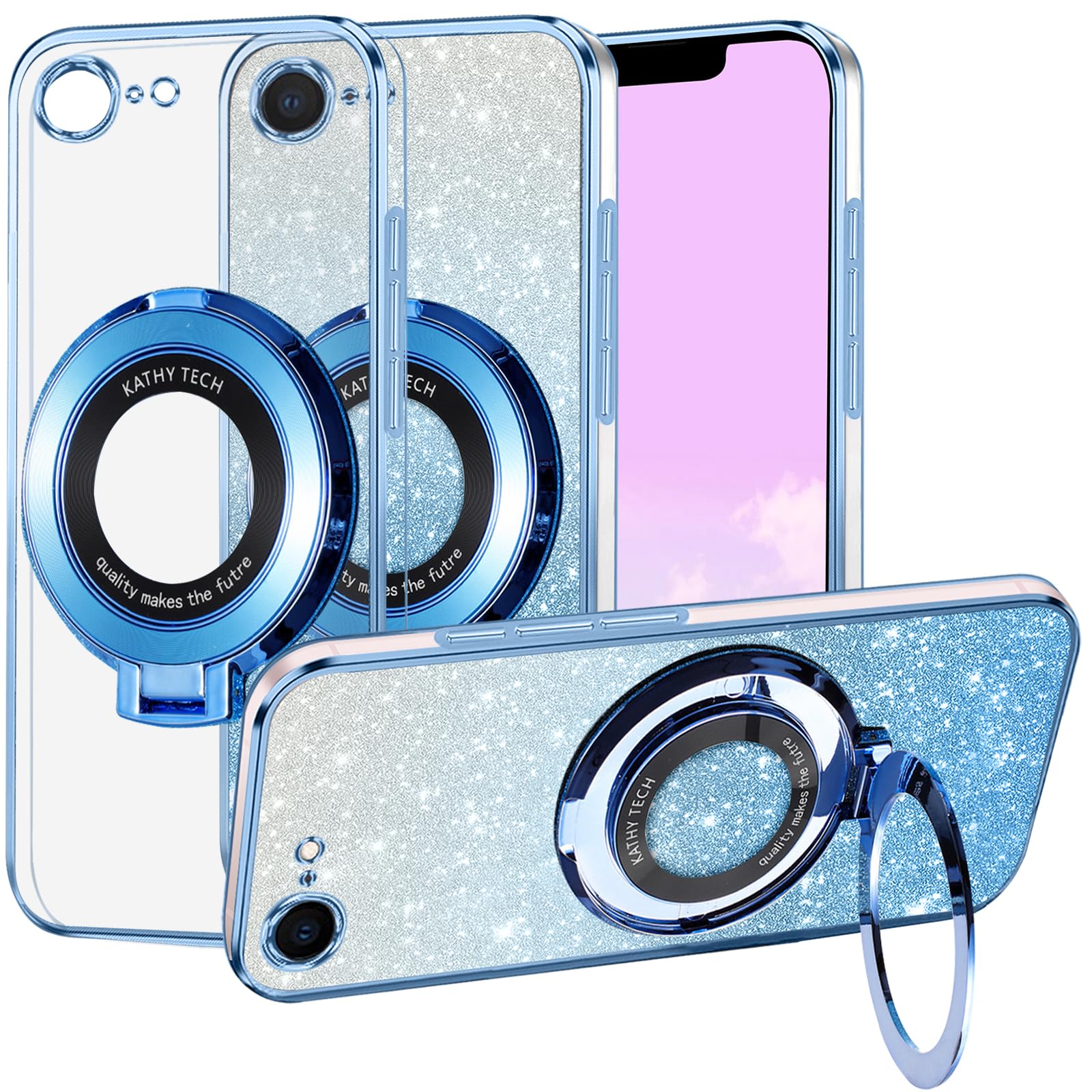 Coque transparente pailletée iPhone 16e avec support pour vos séries - 8