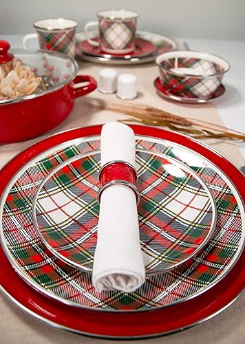 Miniatura 9 de Golden Rabbit Enamelware - Juego de 4 platos llanos de 10.5 pulgadas (remolino rojo)