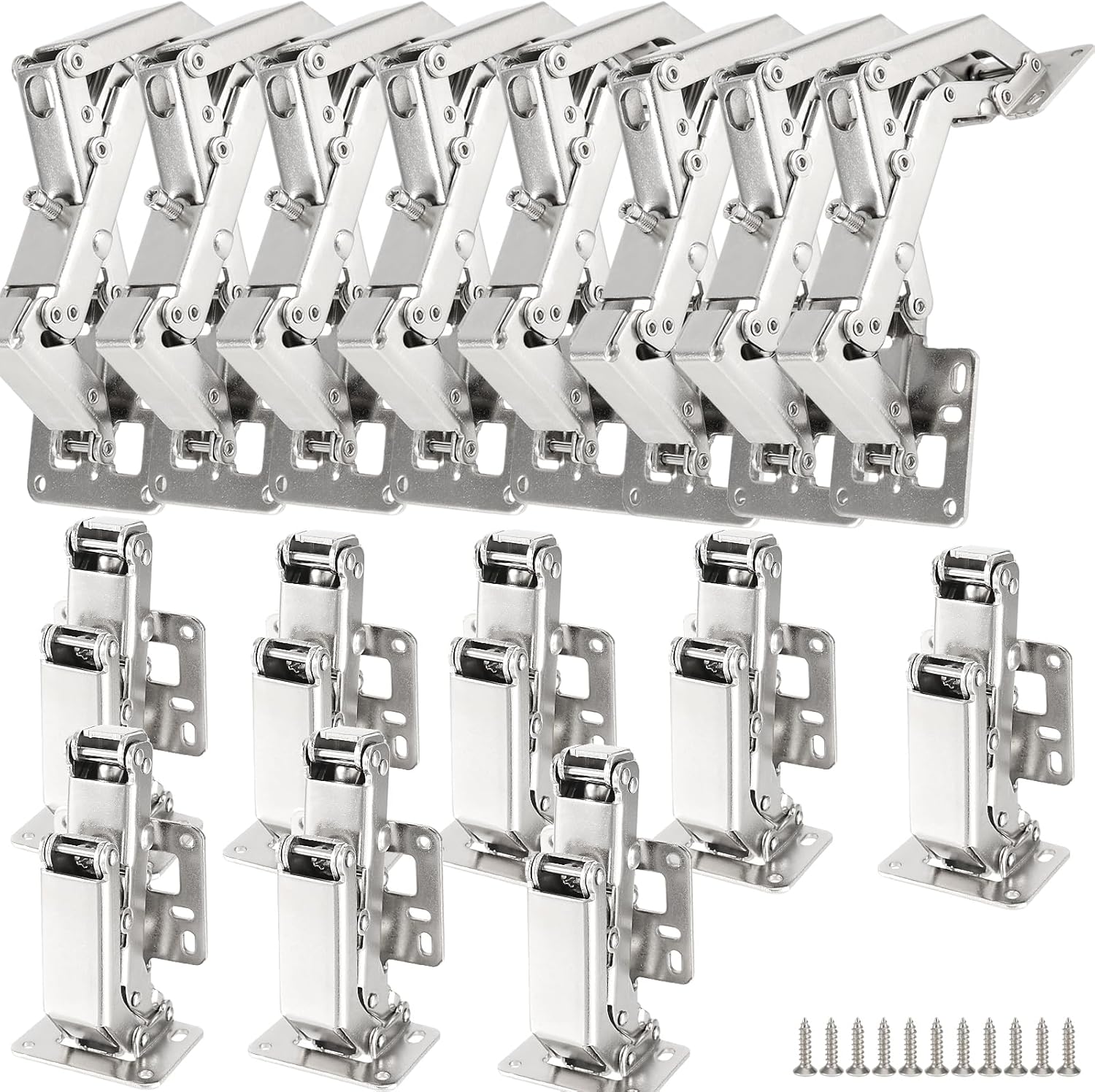HOZEON 8 Pcs 4 Pairs 170 Degree Frameless Cabinet Doors Hinges with 64 Pcs Screws, 6 x 2 Inches Concealed Hydraulic Adjustable Mounting Hinges, Soft Closing Steel Buffer Dampers for Wardrobe