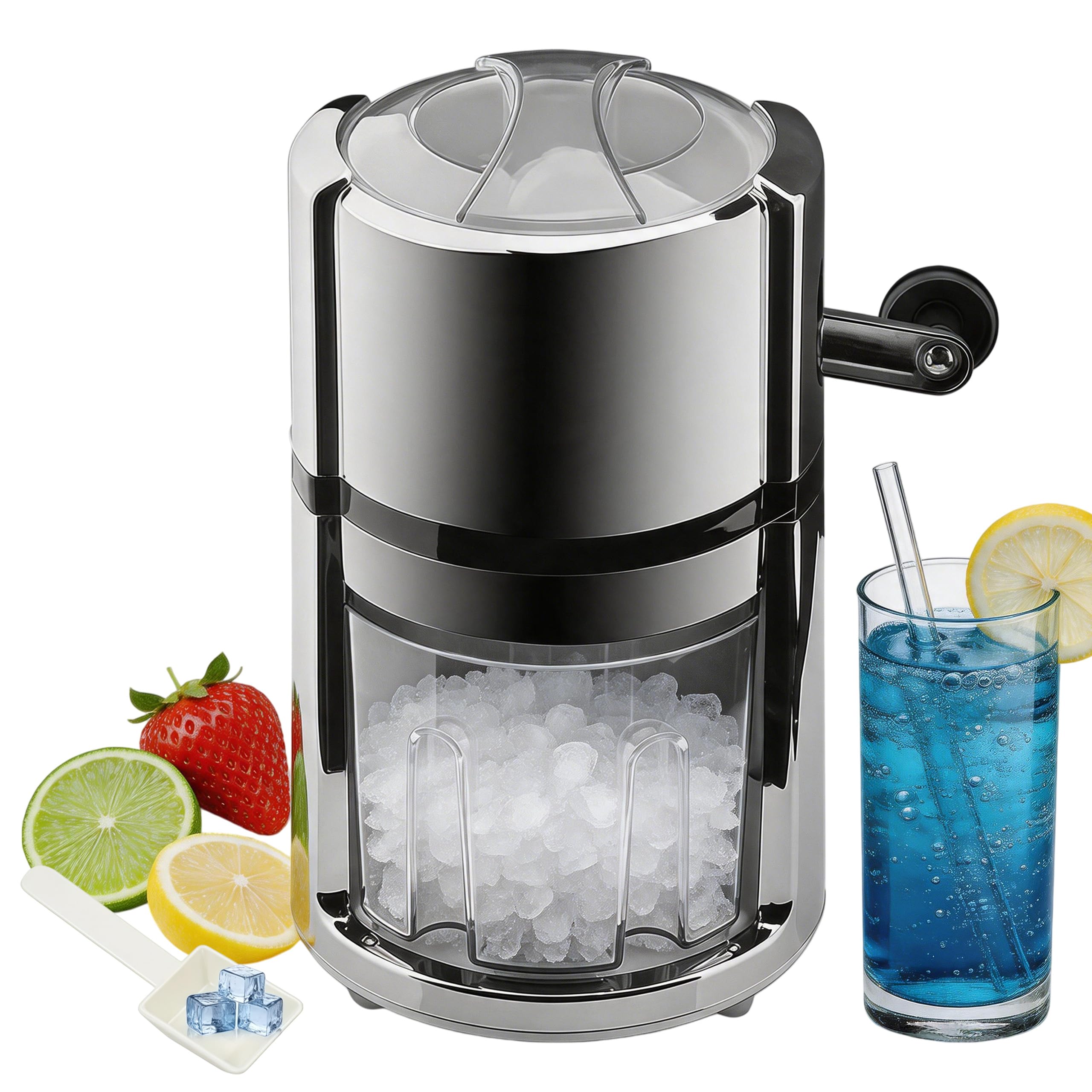 Edelstahl Manuell Ice Crusher, Crushed Ice Maker, Handheld Eiscrusher, Eiscrusher zum Kühlen und Frischhalten, mit Edelstahlklinge Eiszerkleinerer, Stromloser Betrieb