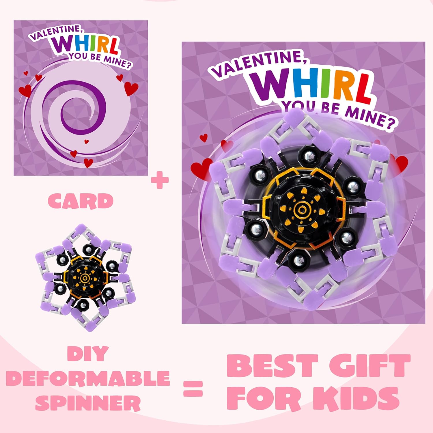 JOYIN 28 Packs Valentine’s Day 4-Design Gift Cards with Fidget Spinners, DIY Chain Robot Fingertip Toys, Deformable Stress Relief Toys for Kids Valentine’s Party Favor, School Exchange, Game Prizes
