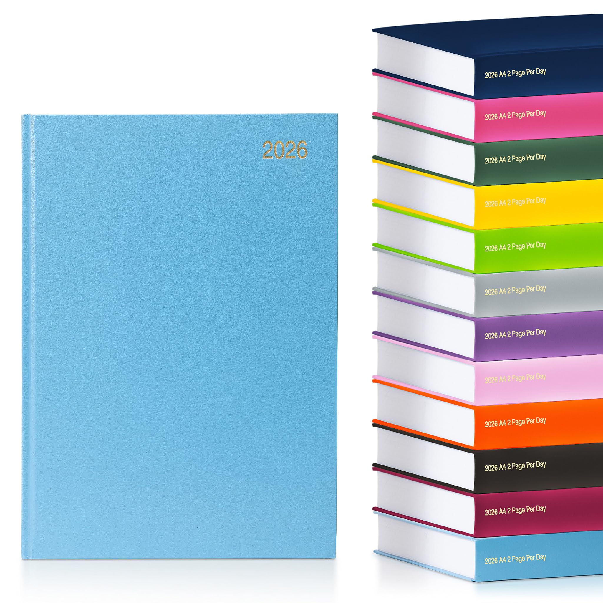 evelay 2026 A4 2 Page Per Day Diary - Hardback Daily Planner Organiser - Large Writing Space for School Home Office & Personal Use (A4, Sky)