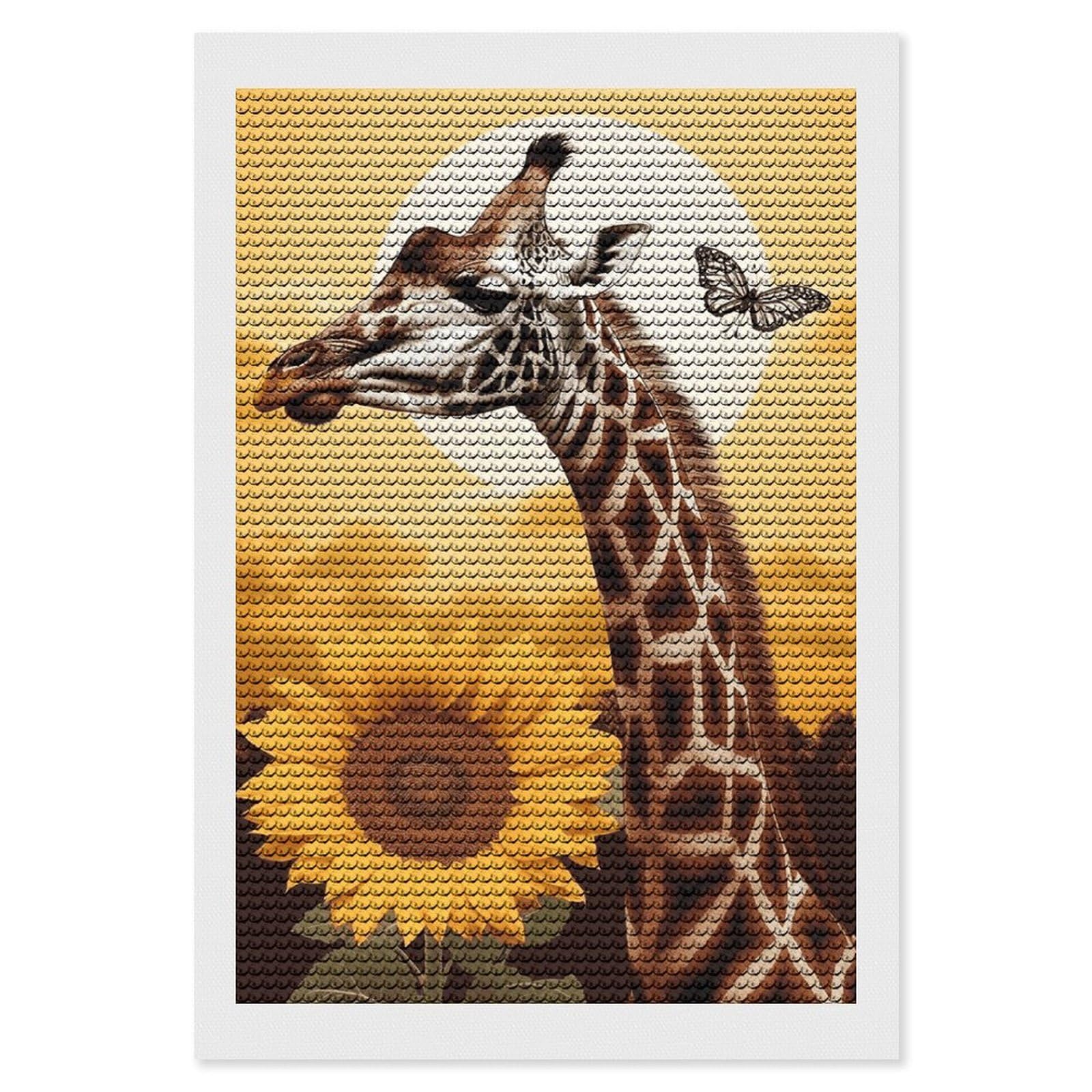 DWVTSLH Giraffe and Sunflower Diamond Painting Kits for Adults, Personalized Diamond Photo Art Full Drill, DIY 5D Diamond Art Painting Kits for Beginners, Home Wall Decor 8"x12"