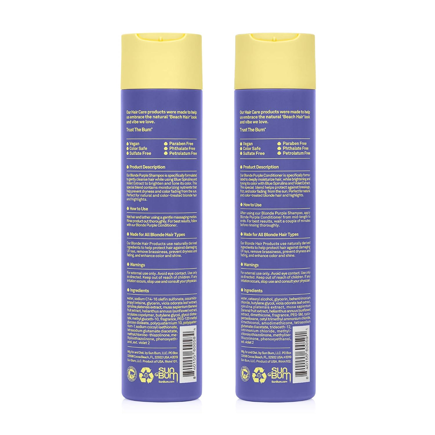 Sun Bum Sun Bum Blonde Purple Shampoo & Conditioner uv-protecting and Cruelty Free Color Enhancing and Toning Hair Wash and Treatment for Blondes 10 Ounce Each, 1 count