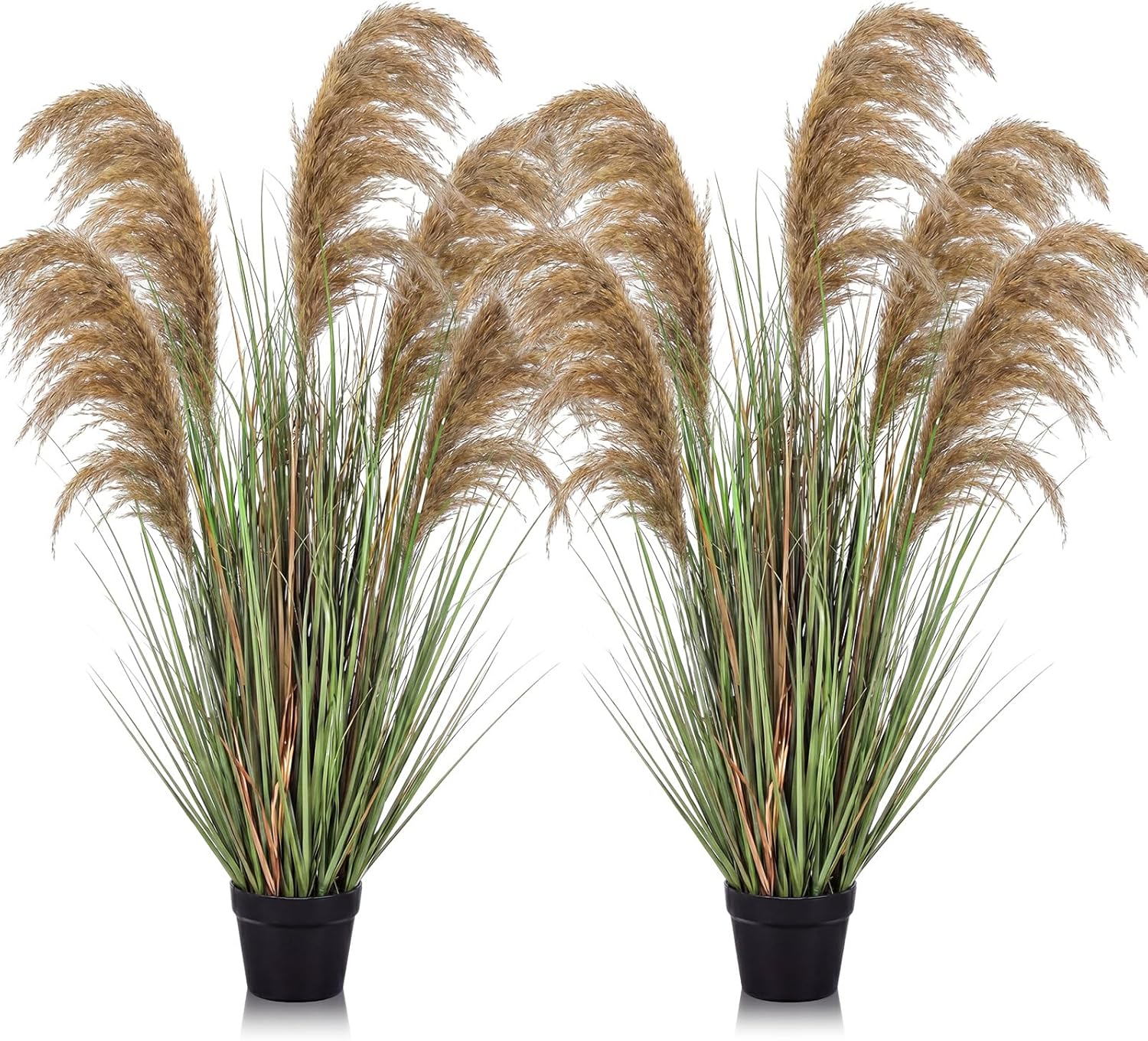 Jexine 2 Pcs Pampas Grass Potted Plants 4 ft Tall Artificial Grass Potted Artificial Greenery Floor Plants Tall in Pot for Housewarming Gift House Garden Bathroom Lobby Outdoor Decoration (Greeny)