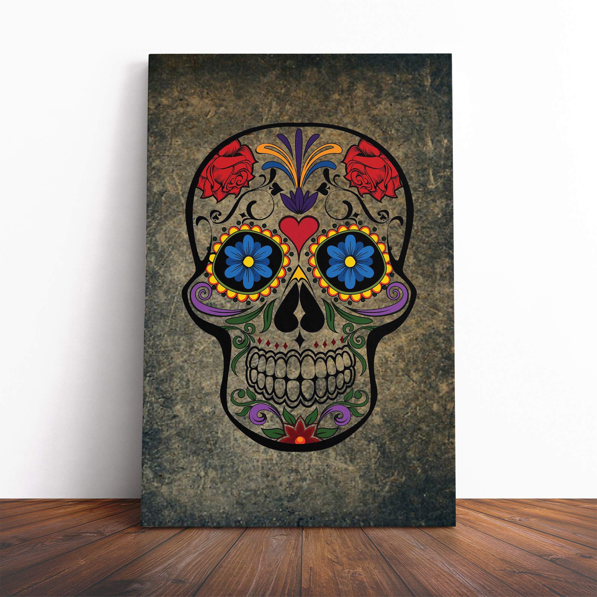 Sugar Skull Tattoo (4) Canvas Print | Gallery Wrapped 30mm Frame Wall Art | 30x20 inches | Ready to Hang | Modern Skull Picture | Living Room Bedroom Lounge Office