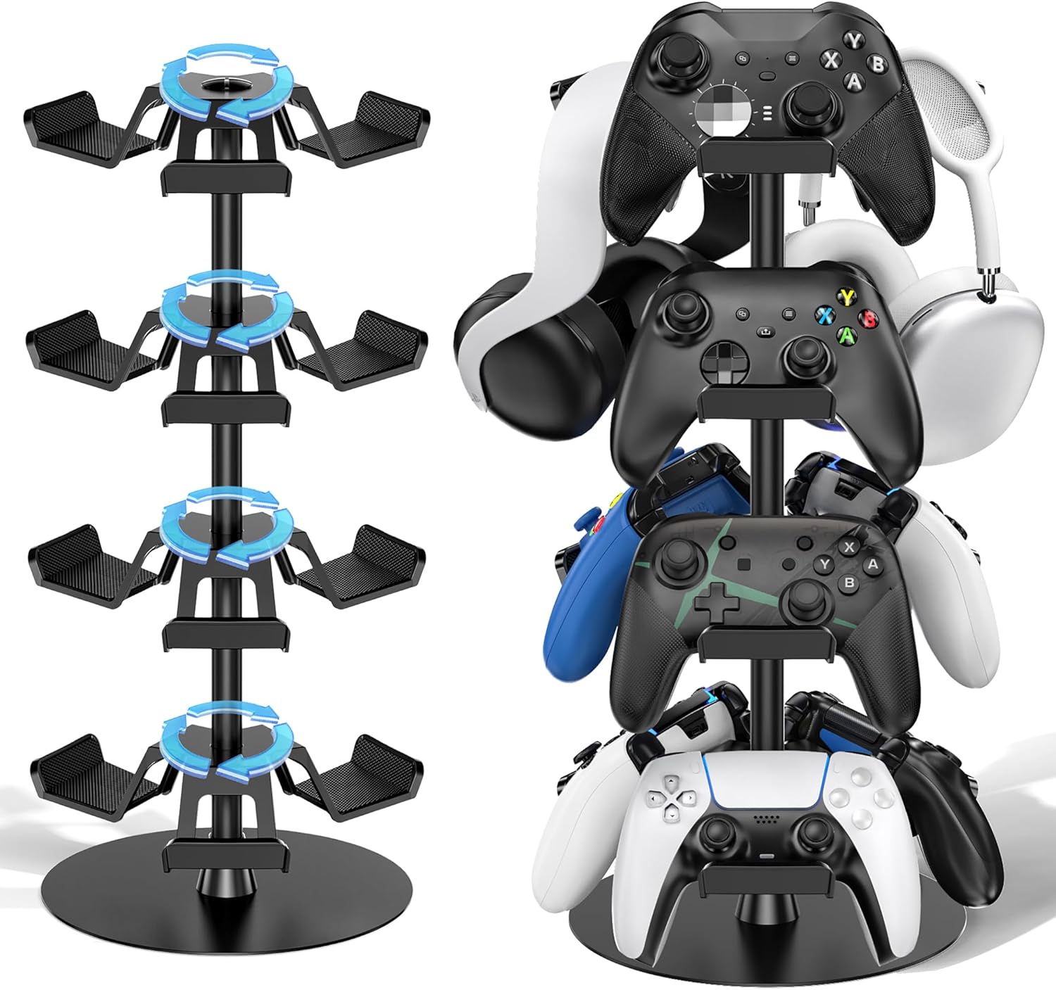Headset Stand 4 Tiers for Desk, Rotatable Gaming Controller Stand for PS5/PS4/Xbox/Switch2/PS Portal/Phone, Universal PC Gamer Gift Accessory Controller/Headphone Holder for 12 Packs Controller