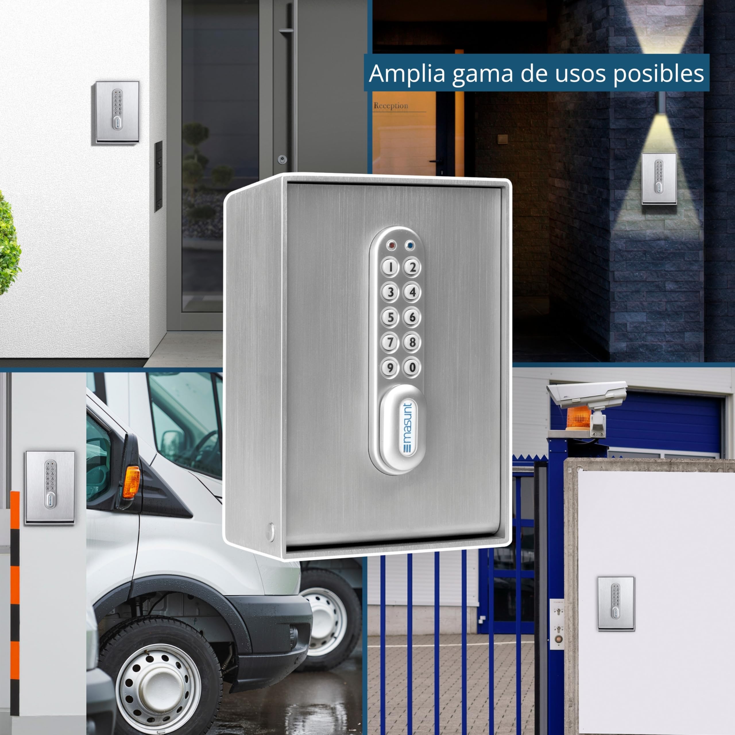 masunt Caja fuerte de llaves 2140 E Code | innovadora asignación de códigos online a distancia | caja fuerte de llaves electrónica de acero inoxidable macizo V4A | máxima seguridad Plata