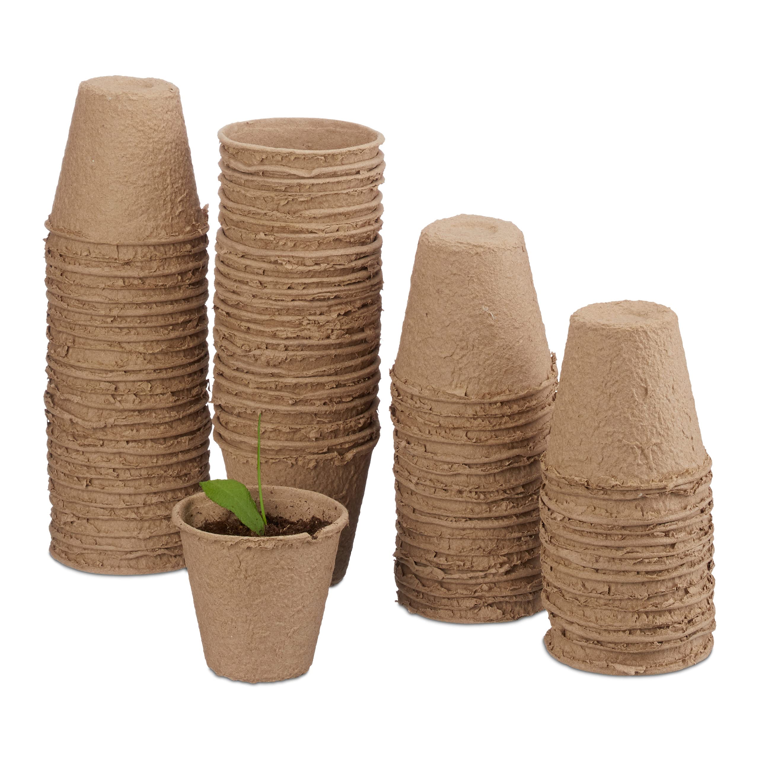 Relaxdays Doniczki w zestawie, biodegradowalne, dla roślin, 80 sztuk doniczek, celuloza, okrągłe, 8 cm, beżowe