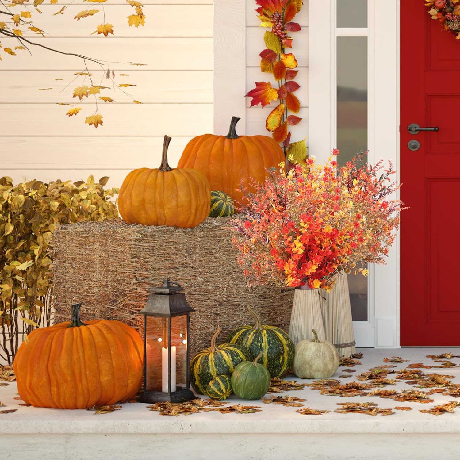 Zeyune 24 Bundles Thanksgiving Artificial Fall Flowers Indoor Outdoor Decor Autumn Fake Plants Flowers for Outside Faux Plastic Flowers for Decoration Fake Mums Plants for Home Wedding Party - Image 6