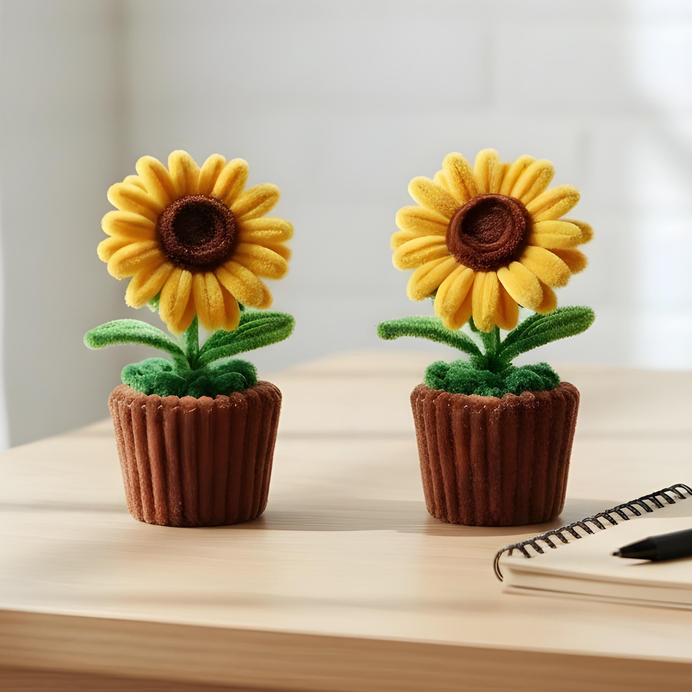 XANTHIC Pack of 2 Artificial Sunflower with Pot | Handmade Pipe Cleaner Flower for Home & Office Desk Décor | Cute Tabletop Decorative Plant | No Maintenance Faux Flower (2)-image-36