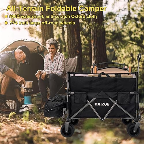 Miniatura 7 de Carrito plegable con ruedas, plegable y extendido con capacidad de peso de 500 libras, carrito de jardín plegable resistente de 600 L, ruedas de