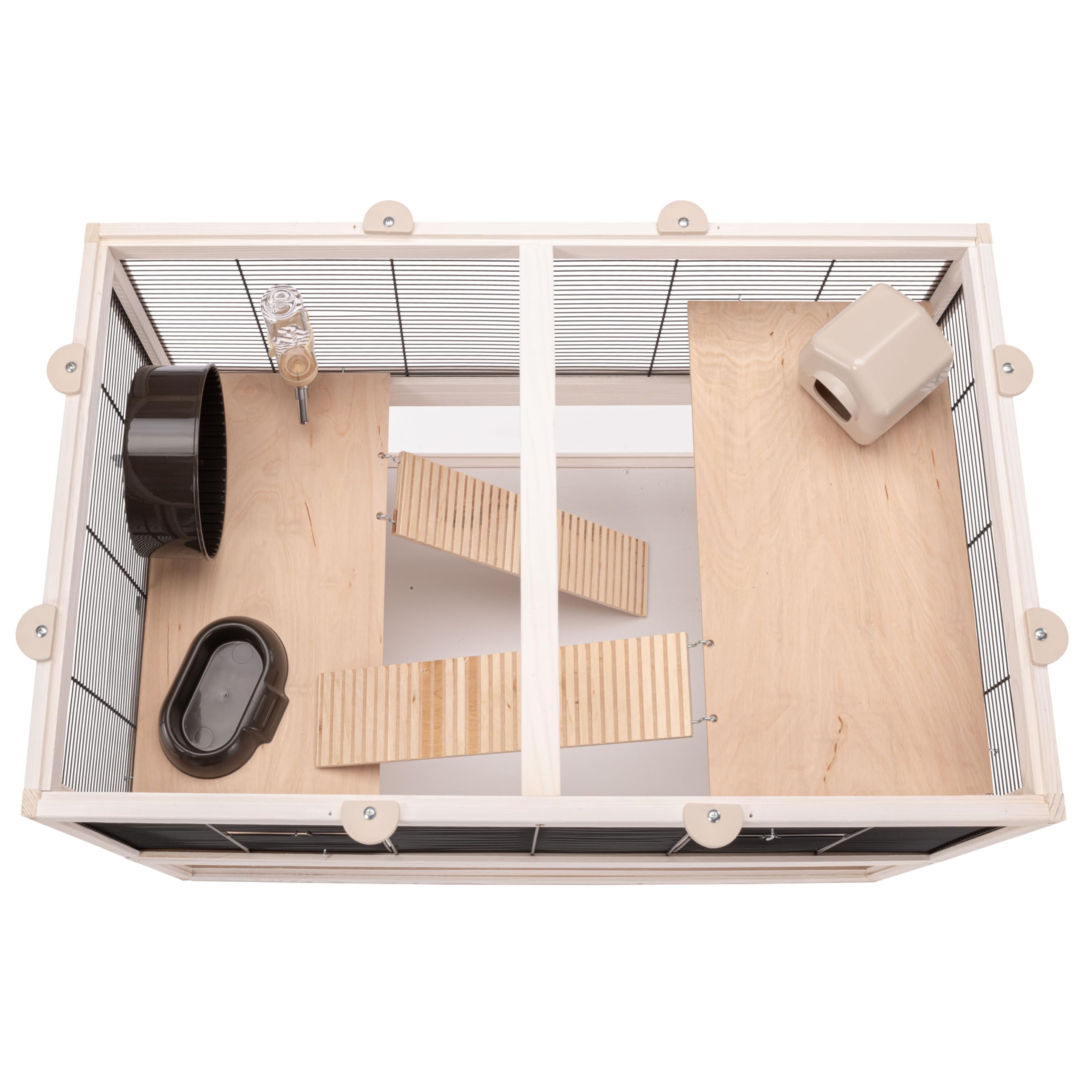 Ferplast Gabbia per criceti DOMSTER, Gabbia per topi a 3 livelli, con accessori, piattaforme e scale, metallo verniciato e legno FSC, base trasparente, gabbia per criceti in legno 80 x 50 x h 56 cm