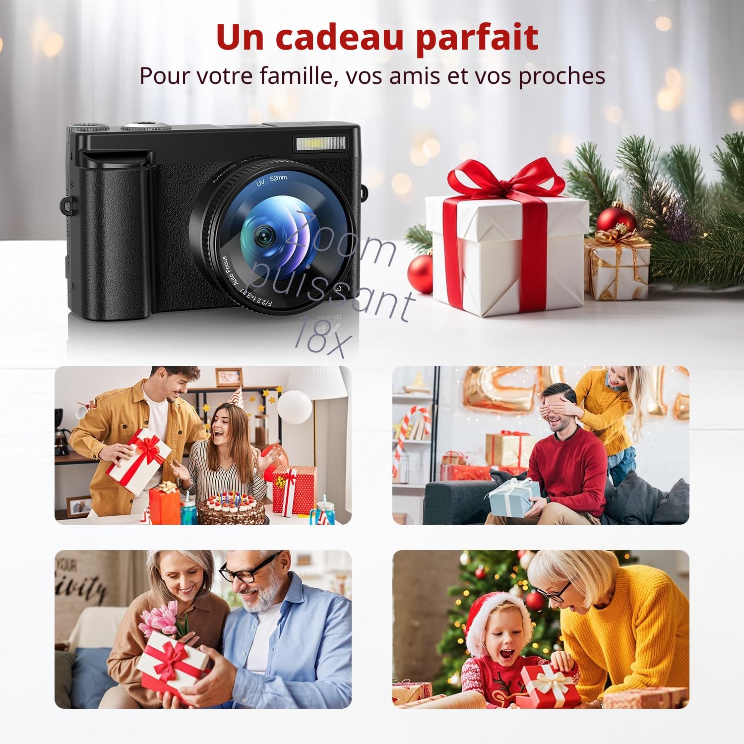 Appareil Photo Numérique 4K,48MP Autofocus avec Écran Rabattable 180°, Zoom Numérique 16X Appareil Photo vlogging avec Carte 32GB, 2 Batteries, pour Débutants
