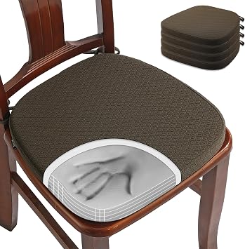 BUYUE Luxury 100% Pure Memory Foam Chair Cushions 4 Pack, Jacquard 16" U-Shape Comfortable Dining Chair Pads, Removable Slip Resistant Kitchen Chair Seat Cushions, Set of 4, Brown