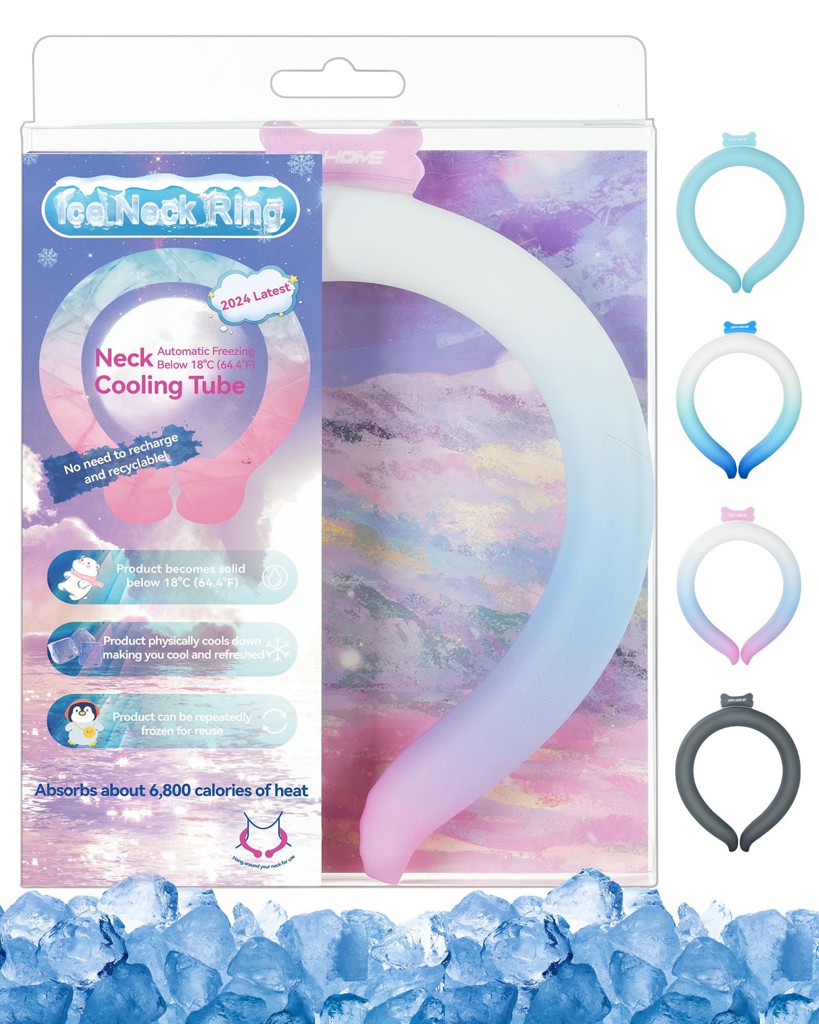 Neck Cooling Tube Wraps Ice Ring Neck Cooler Personal Ice Pack Wrap for Hot Weather Gel Reusable Wearable Gel Cooling for Summer Heat Hot Flashes Freezer Below 64.4℉