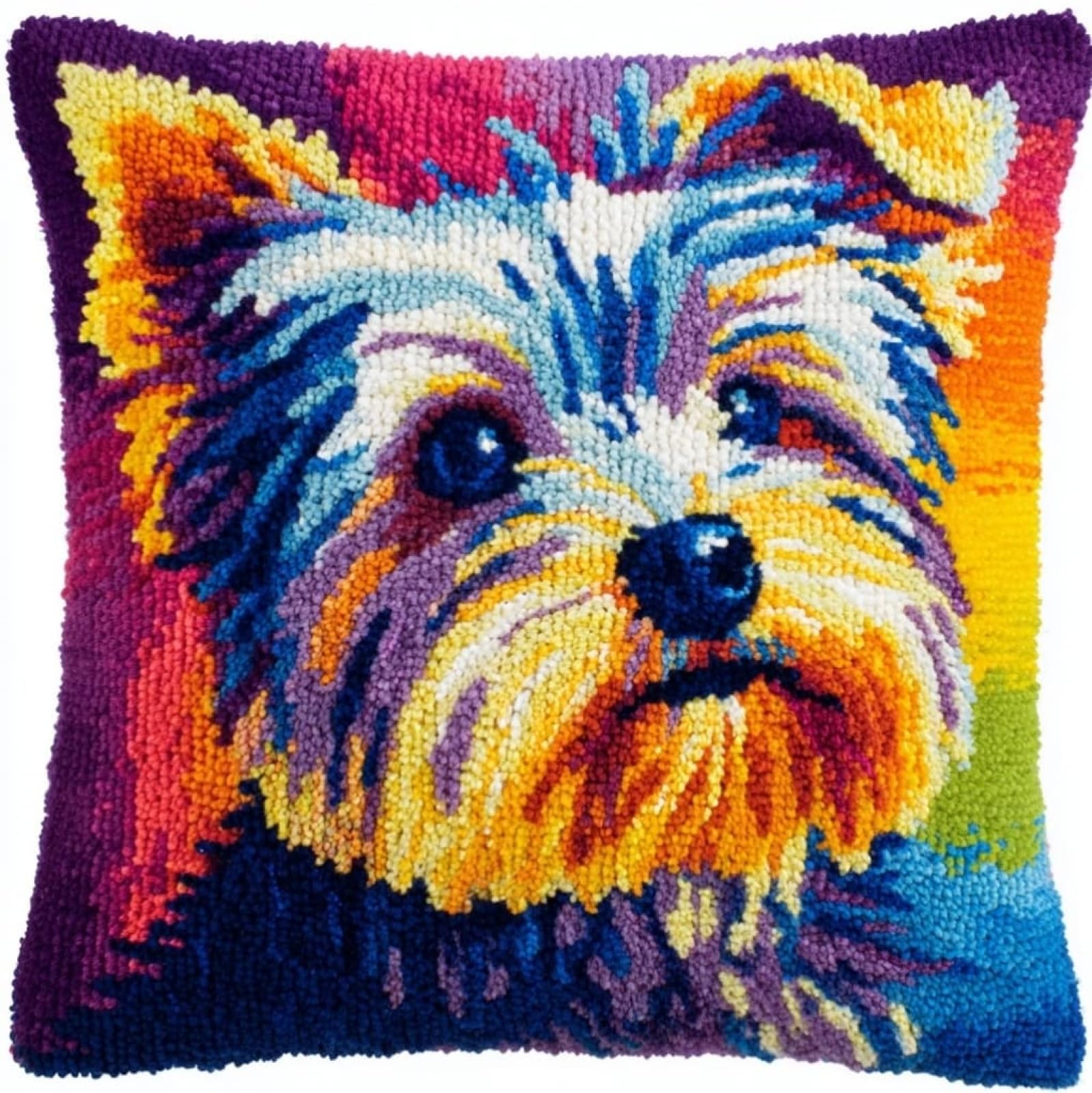 AxiangziK Latch Hook Kits 17x17in,Yorkshire Terrier Animal Dog Latch Hook Craft Decorative Tapestry DIY Needlework Rug Kits for Beginners Children Adults and Seniors