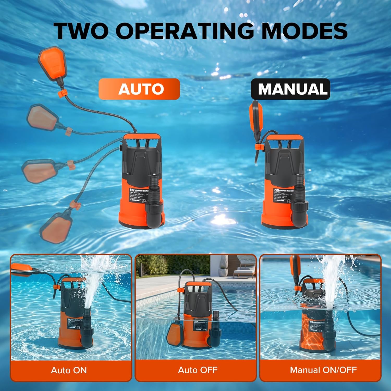 Prostormer 1HP Submersible Clean Water Pump, 3700GPH High Flow, 31ft Max Lift, Automatic Float Switch, Waterproof, for Draining Tanks, Basements, Pool
