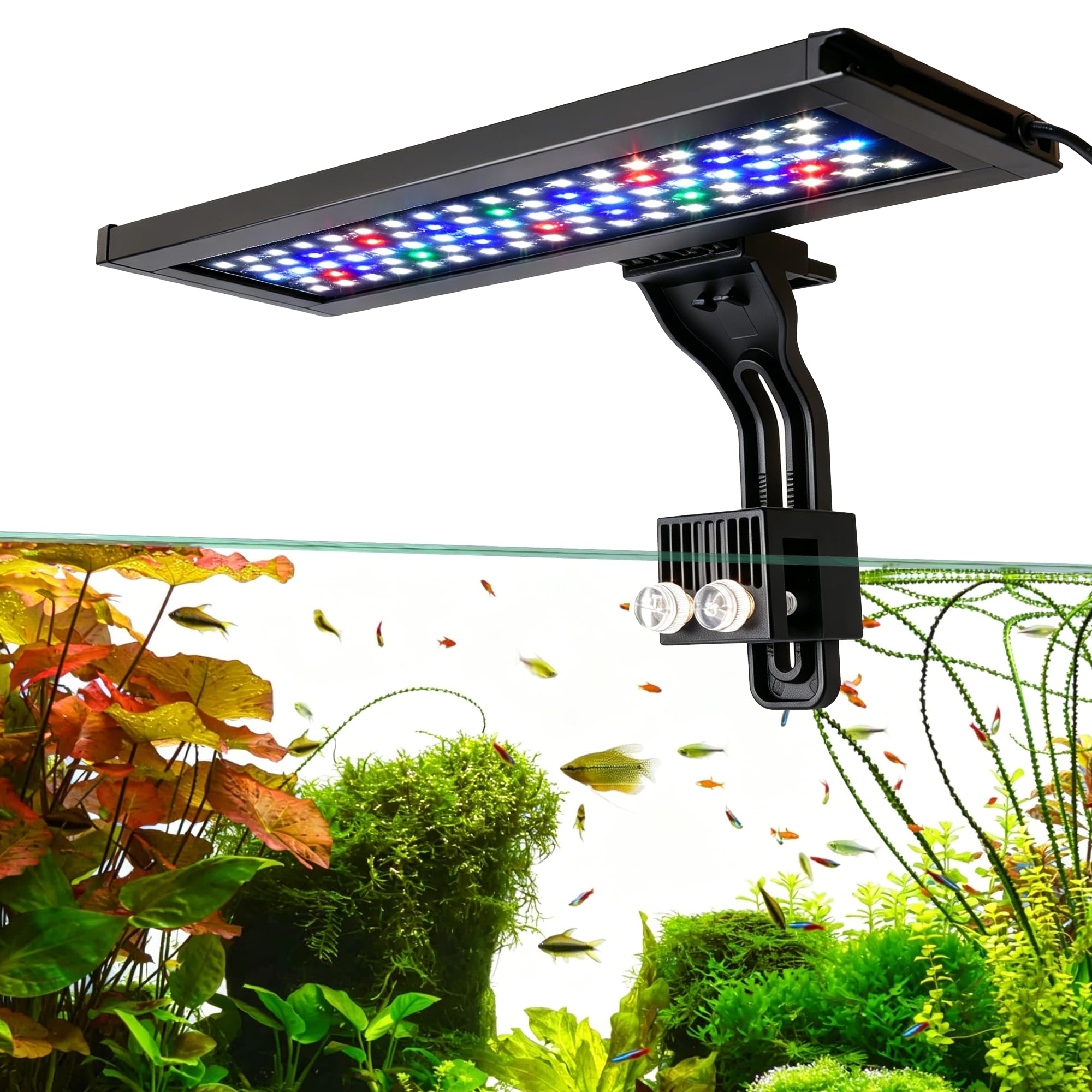 Clip On Iluminación LED de espectro completo para acuario, lámpara de acuario modo 24/7 con 3 modos ajustables con temporizador, 10 niveles de brillo ajustables, iluminación de 18 W para