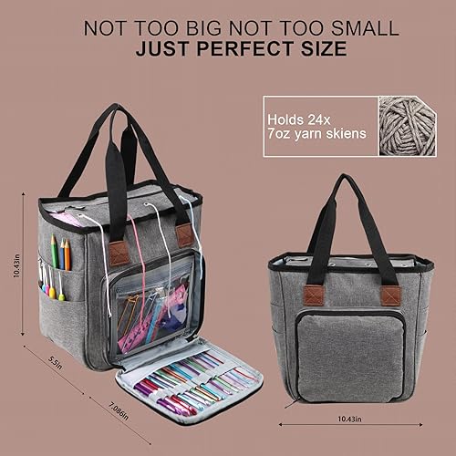 Miniatura 3 de Looen Yarn Knitting Storage Tote-Large Capacity Crochet Organizer Portable Travel Bag With Shoulder Strap Crochet Hooks Case for Unfinished Bulk