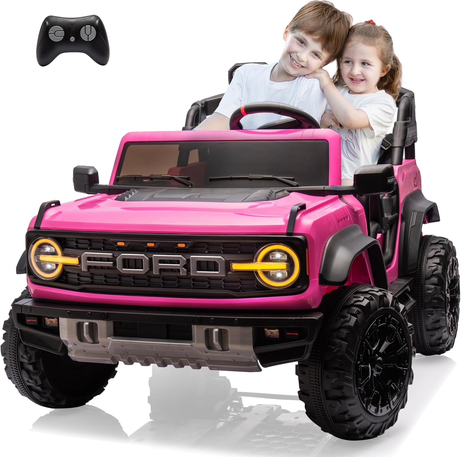 24v Ride On Toy for Big Kids,2-4.3 Mph,Ford Bronco Raptor Licensed Electric 2 Seater Ride On Car with Remote Control,Off-Road Wheels,Bluetooth Music Player,Spring Suspension,Safety Belts,Pink 24v Ride On Toy for Big Kids,2-4.3 Mph,Ford Bronco Raptor Licensed Electric 2 Seater Ride On Car with Remote Control,Off-Road Wheels,Bluetooth Music Player,Spring Suspension,Safety Belts,Pink