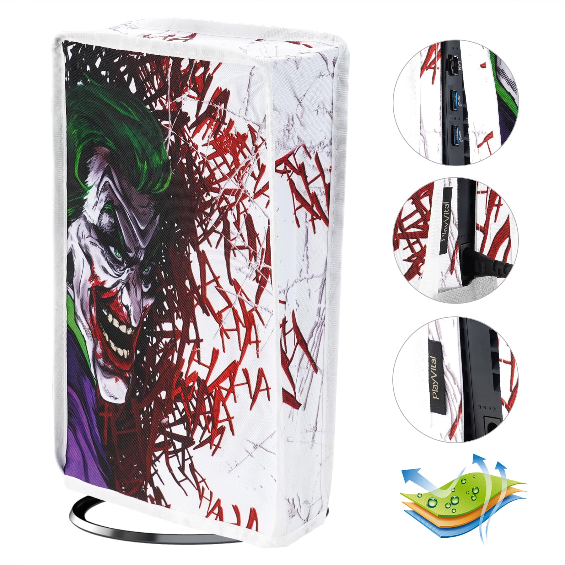 PlayVital Cover Antipolvere per ps5 Slim Digital Edition, Copertura Protettiva Impermeabile in Nylon per Console Verticale, HAHAHA