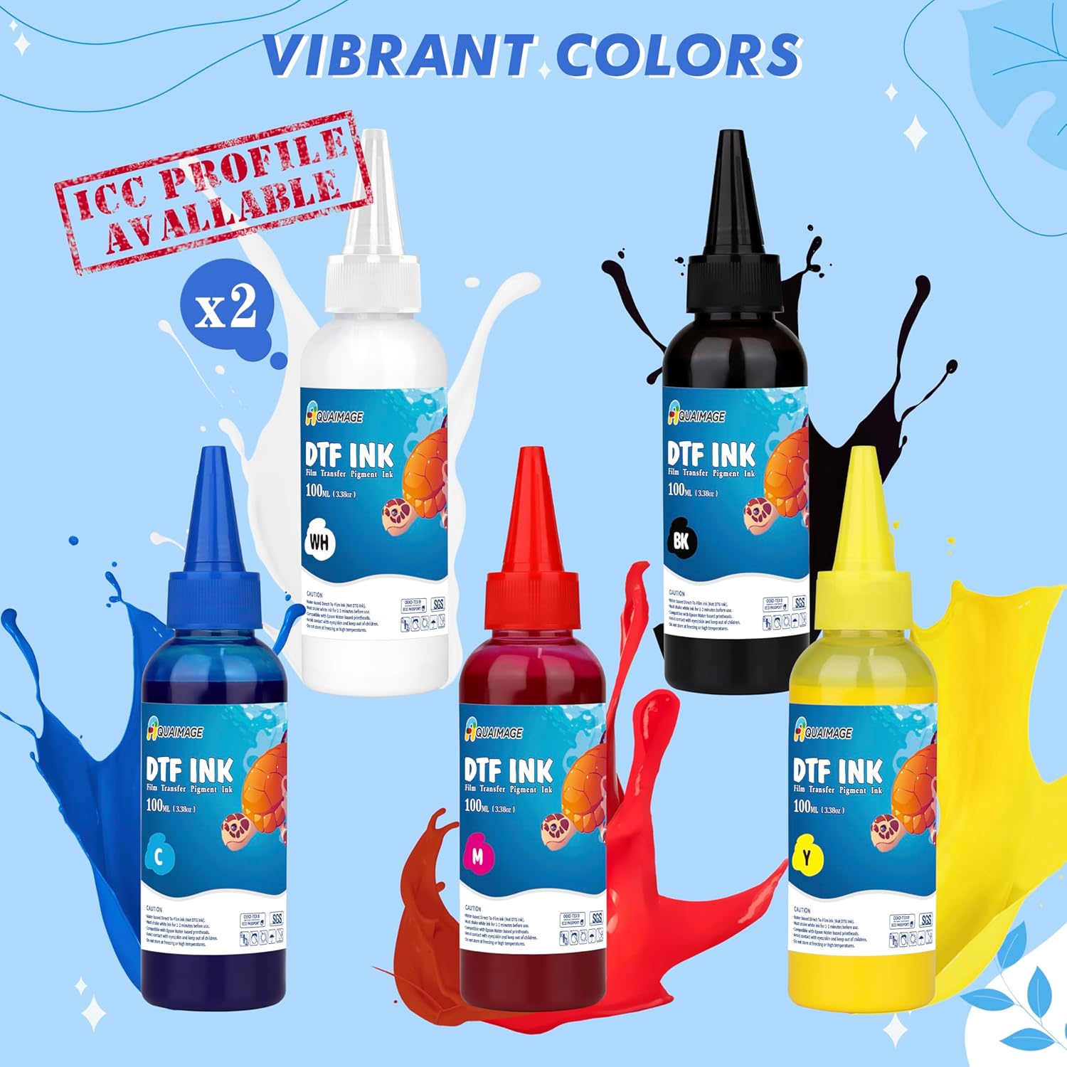 DTF Ink 600ML Premium Pigment Ink for PET Film Heat Transfer Printing, Ideal Refill for DTF Printers with Printheads Like DX5 DX7 5113 XP600 I3200 4720 TX800-2W+1B+1C+1M+1Y Set
