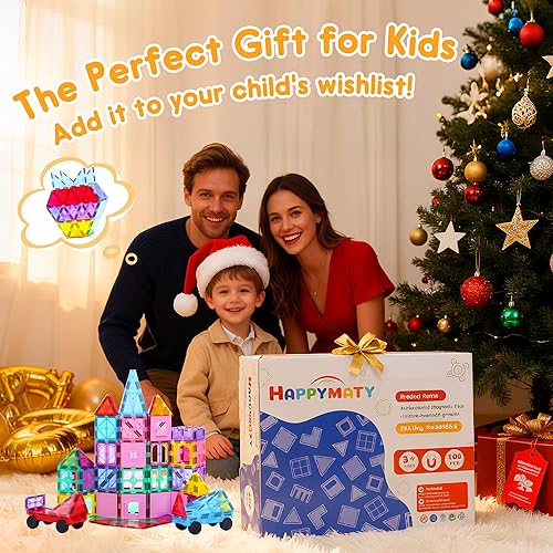 Miniatura 8 de HAPPYMATY Azulejos magnéticos antibacterianos mejorados  106 azulejos de construcción magnéticos con 2 autos para niños, inhibe el crecimiento