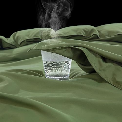 Miniatura 6 de HOMBYS Funda de edredón extragrande King de 120 x 120 pulgadas, funda de edredón de microfibra ultrasuave color verde oliva para todas las