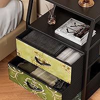 Vista 6 de Furnulem Retro Night Stand with 3 Drawers and 2-Tier Shelf, Small Nightstand Side Table, Vintage Storage Dresser for Bedroom, Fabric Drawer