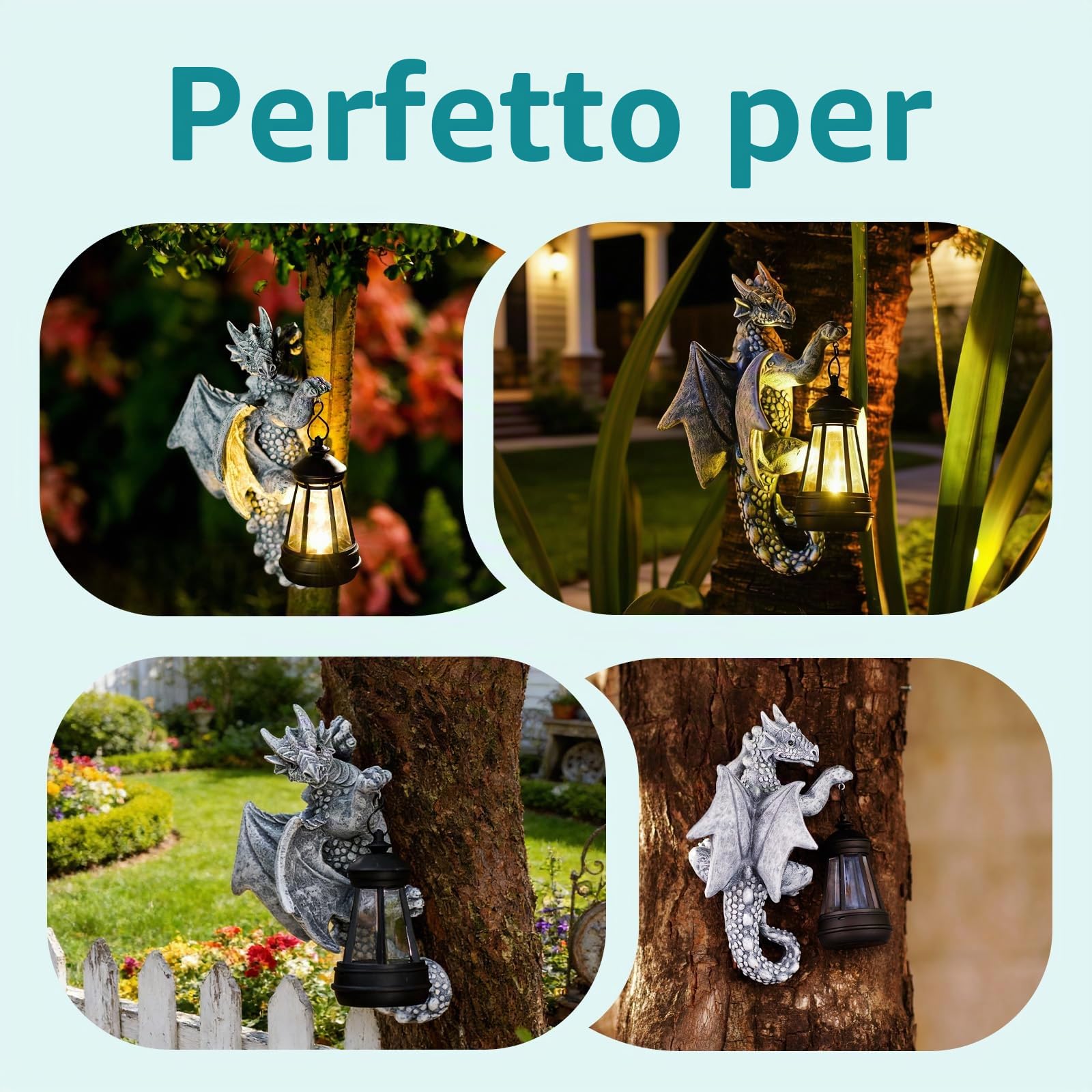 Yeomoo Figure di drago con lampade solari, tronco d'albero, decorazione da giardino per esterni