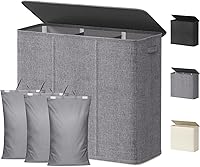 Vista 20 de Lifewit Cesta de lavandería doble con tapa y bolsas de lavandería extraíbles, gran plegable, 2 divisores, cesta de ropa sucia con asas
