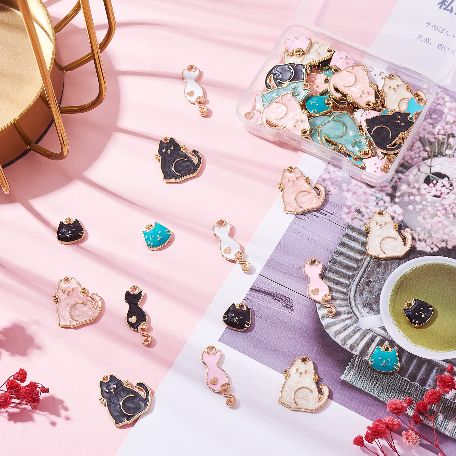 COGCHARGER 60 Pieces Enamel Cat Charm Pendant Alloy Enamel Animal Pendants Light Gold for Jewelry Necklace Bracelet Earring Making - Image 3