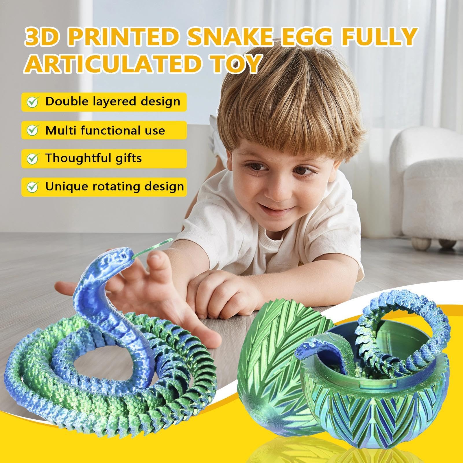 Easter Egg Surprises 12-Inch 3D Printed Snake In Crystal Egg - Articulated  Desk Toy For Easter & Gifts Articulated Animal Toy