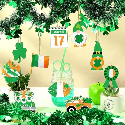Miniatura 4 de Adornos de trébol del día de San Patricio, decoraciones de árbol del día de San Patricio, adornos colgantes de madera irlandeses de cuatro tréboles
