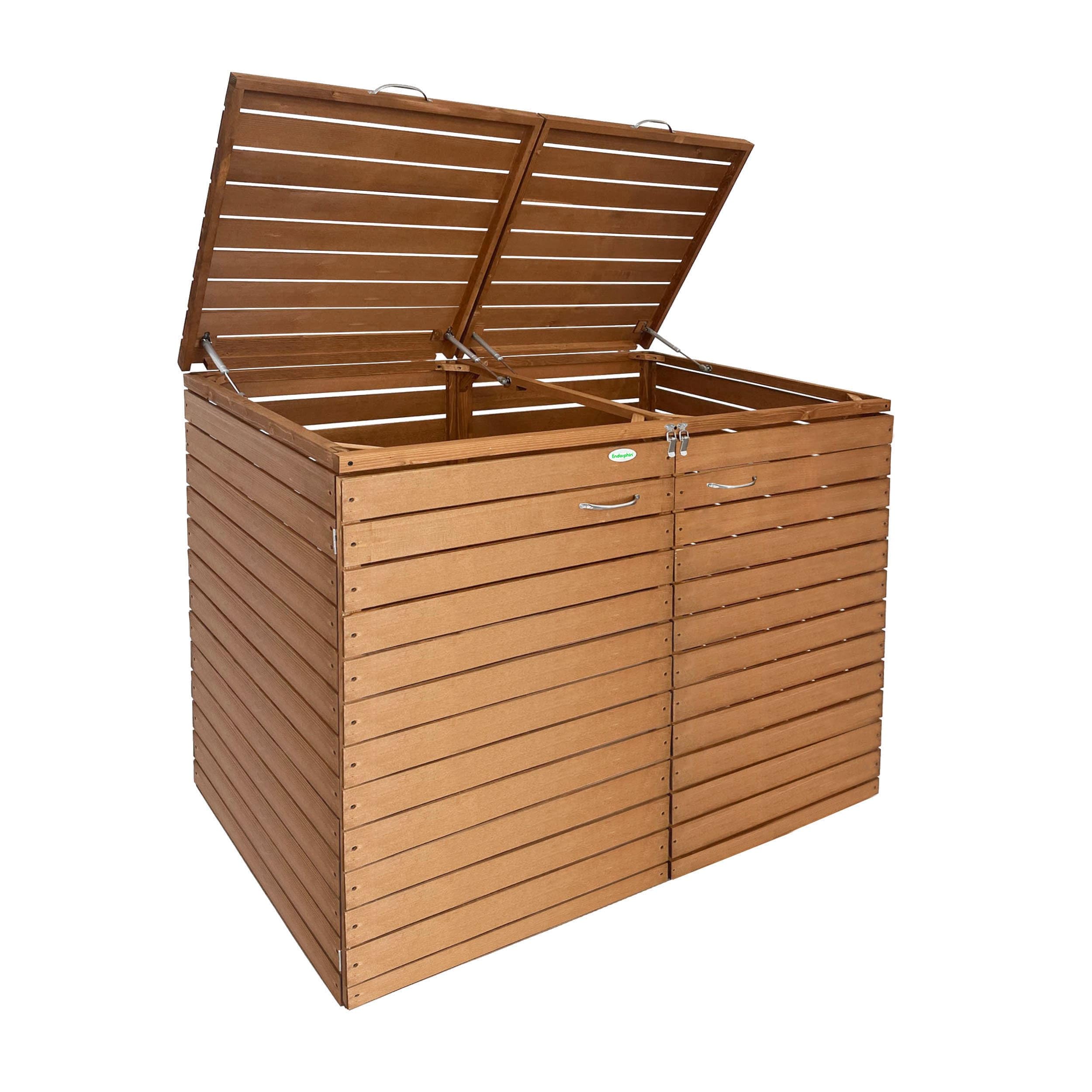 Mülltonnenbox 2er 240 l mit Gasdruckfeder in Anthrazit - Müllbox aus Holz - Mülltonnenverkleidung - Mülltonnen Sichtschutz - Mülltonnenhäuschen Extra Stabil