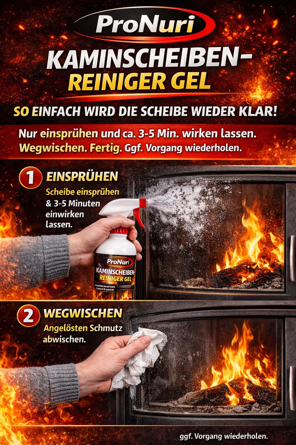Kaminscheibenreiniger Konzentrierter Kaminscheiben-Reiniger, Gelartig, 2x 5 Liter, Entfernt Glanzruß und Stärkste Verschmutzungen, Schwefelfreie Formel