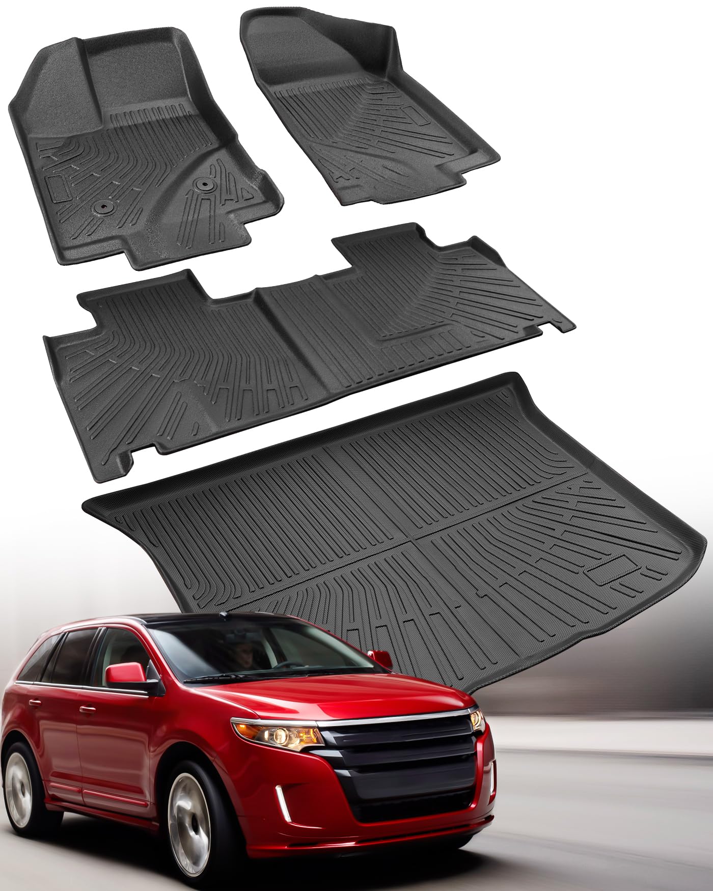 floor mats & cargo liner for ford edge 2007-2014 & lincoln mkx 2007-2015, all weather waterproof car mats tech, automotive car mats for edge/mkx car accessories black 2008 2009 2010 2011 2012 2013